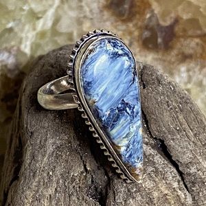 Pietersite Natural Gemstone Ring!  .925 Sterling Silver Overlay.  Pear shape.
